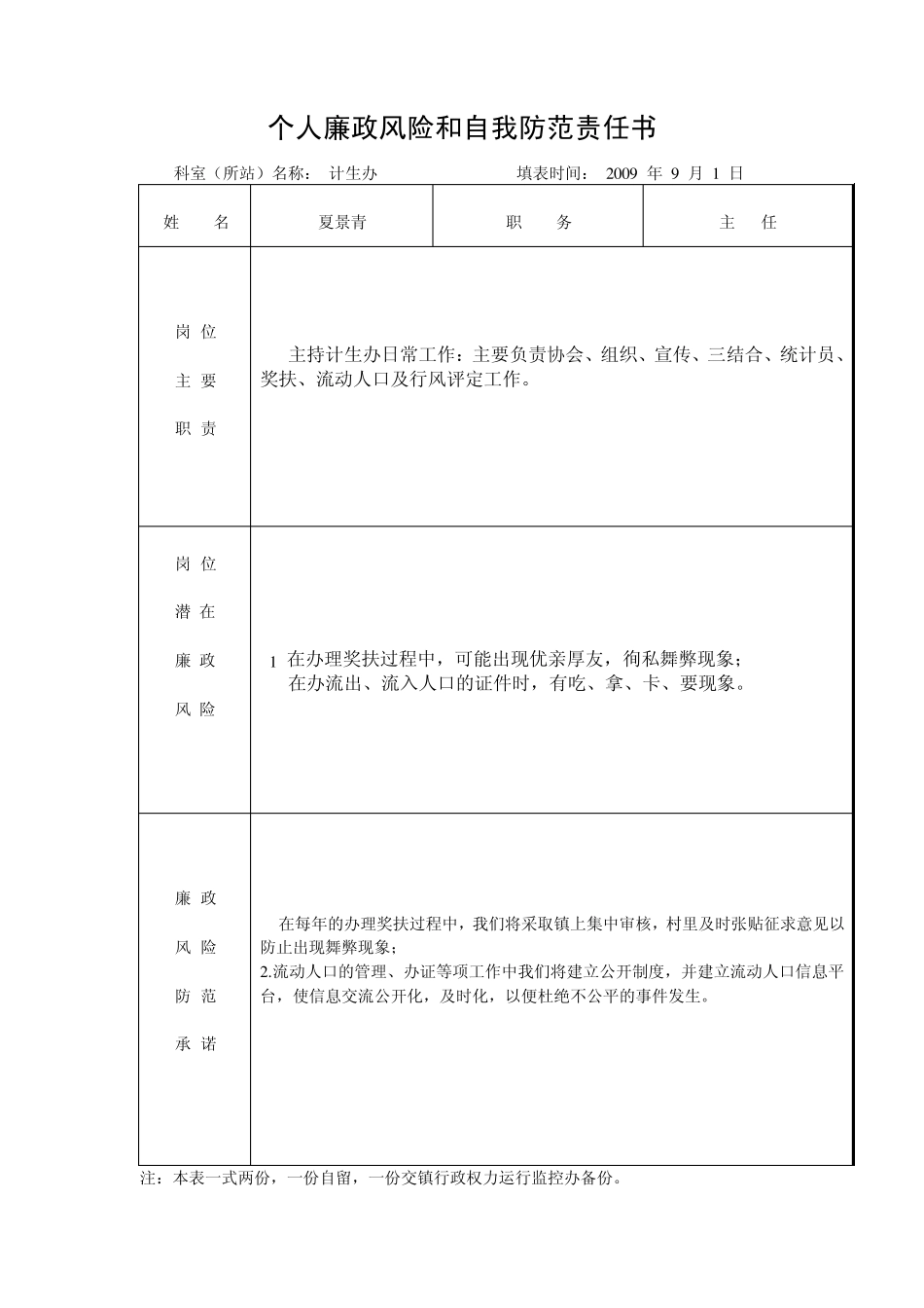 科室(所站)廉政风险和自我防范责任书_第3页