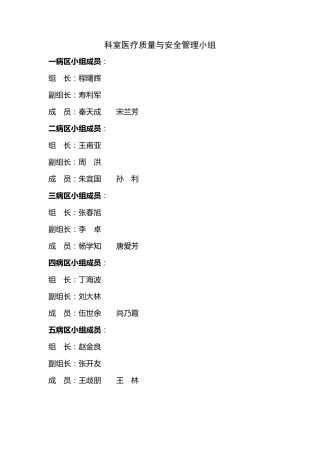 科室质量与安全管理小组