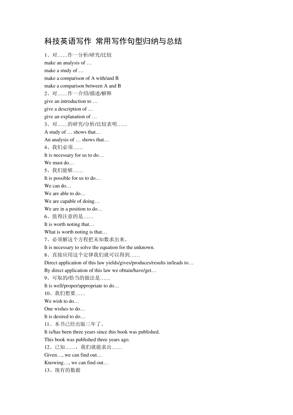 科技英语写作中的常用写作句型归纳与总结_第1页