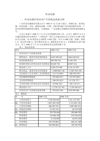 科龙电器的财务报表分析
