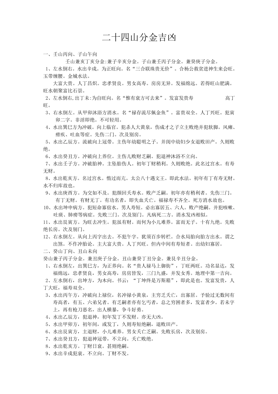秘传二十四山分金吉凶断_第1页