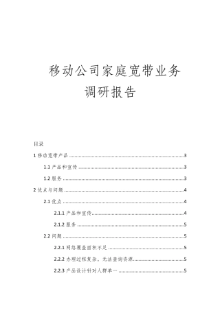 移动家庭宽带调查报告
