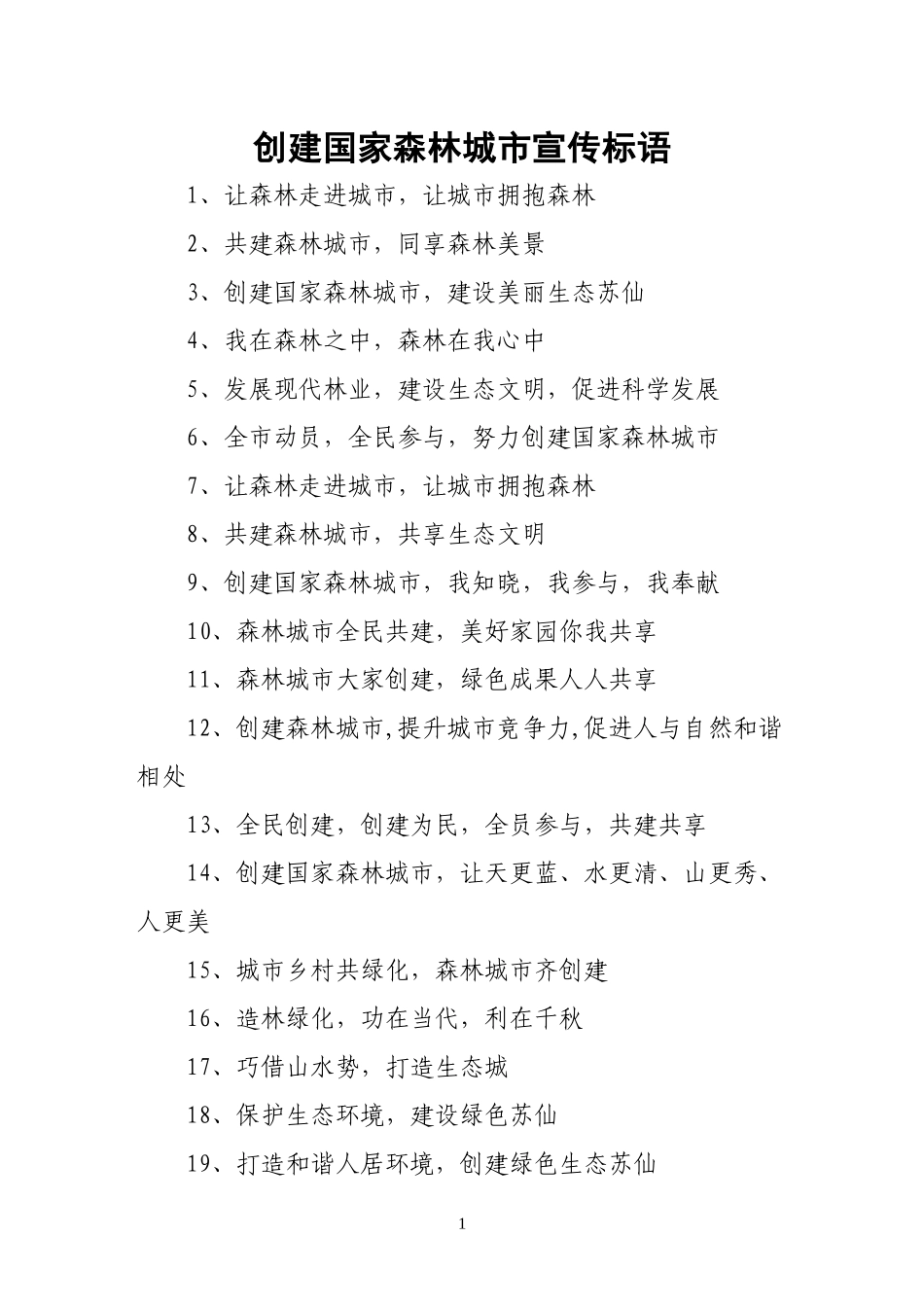 创建国家森林城市宣传标语_第1页