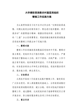 大华镇软弱涣散农村基层党组织