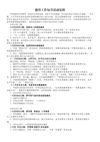 德育工作每月活动安排