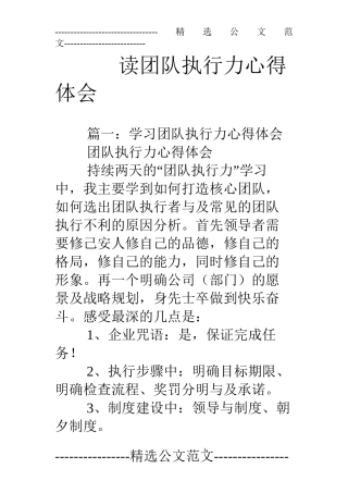 读团队执行力心得体会