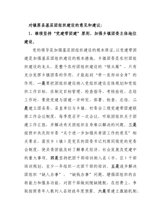 对镇原县基层团组织建设的意见建议