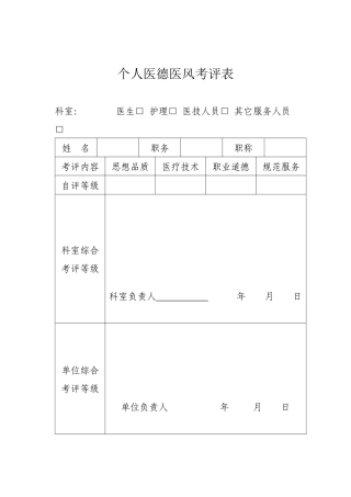 个人医德医风考评表