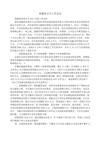 投融资公司工作总结