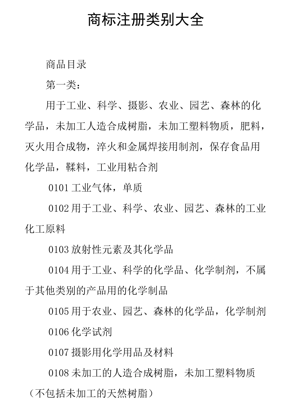 商标注册类别大全(详细)_第1页