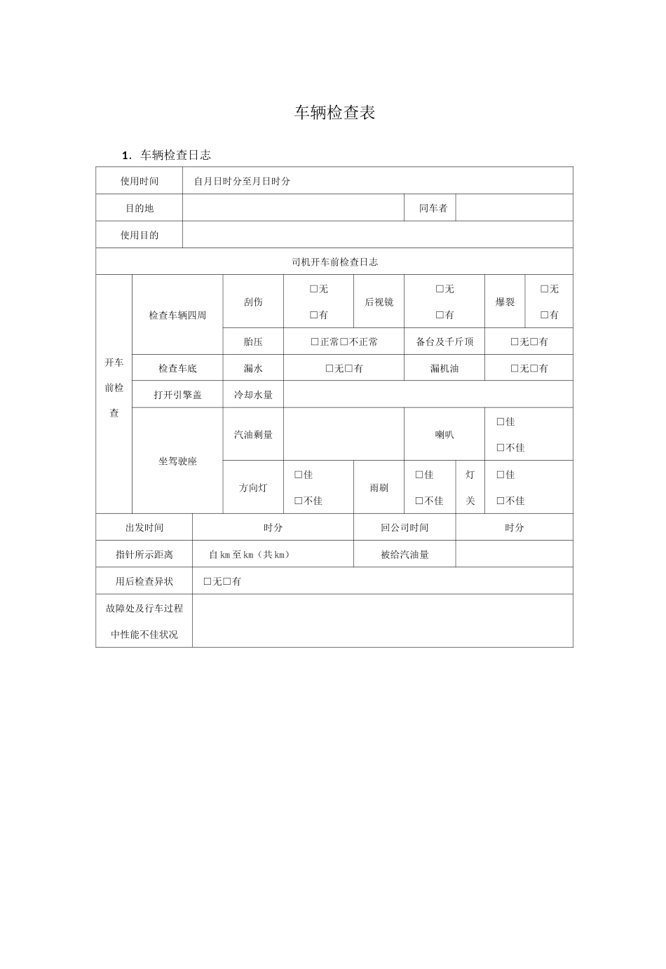车辆检查表 _第1页