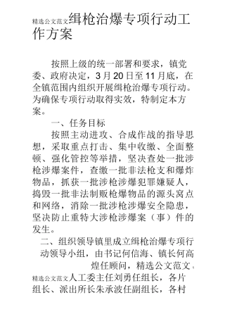 缉枪治爆专项行动工作方案