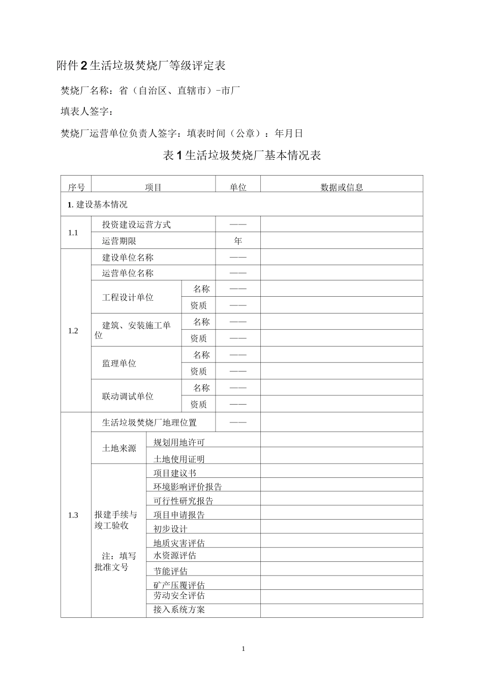 生活垃圾焚烧厂等级评定表_第1页