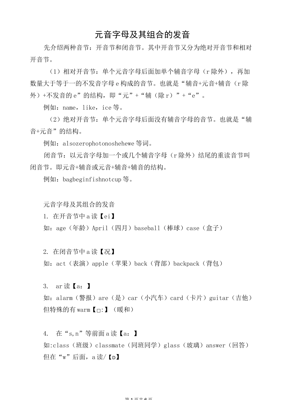 元音字母组合及其常见发音_第1页