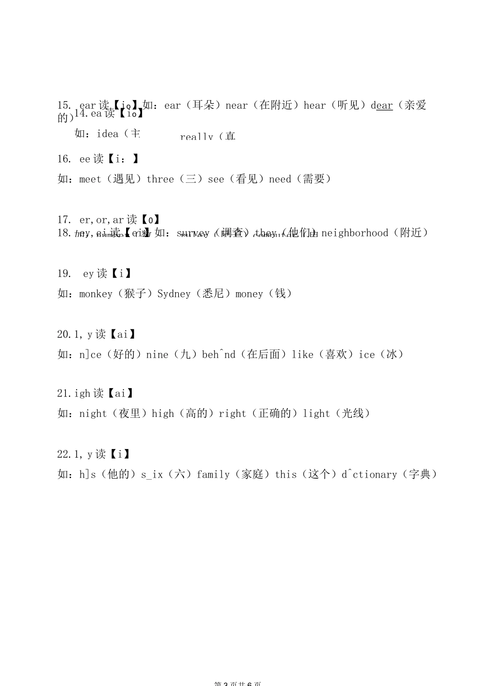 元音字母组合及其常见发音_第3页