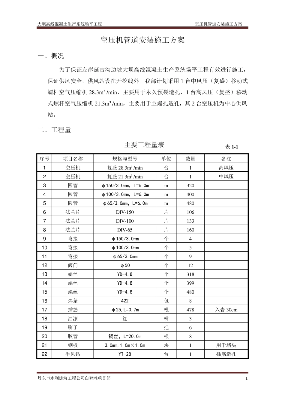 空压机管道安装方案_第1页