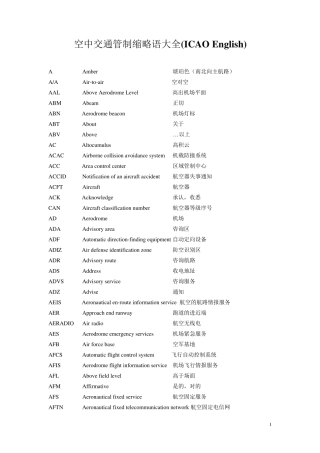 空管(民航)缩略语大全