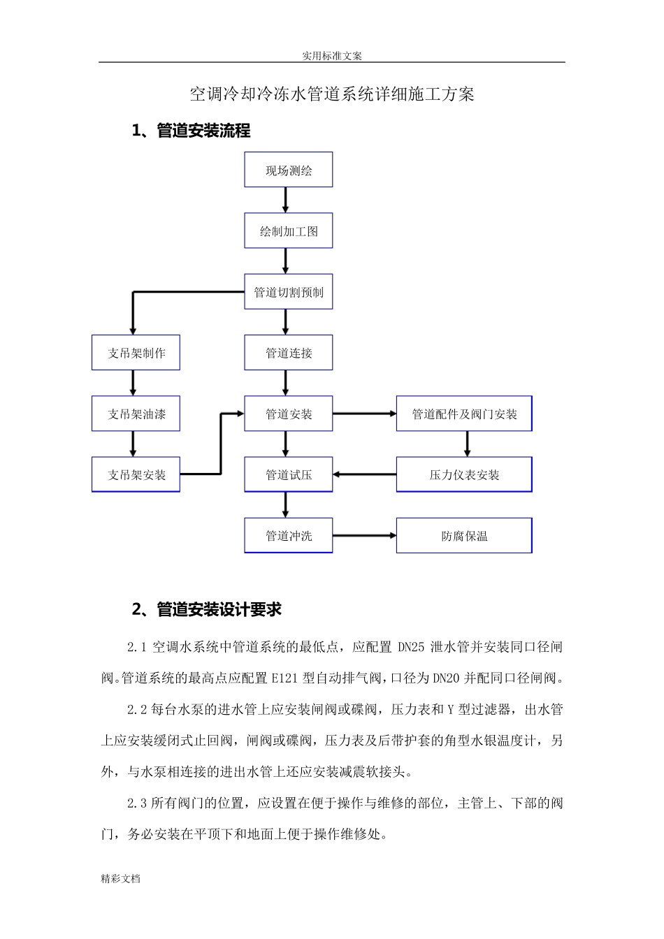 空调冷却冷冻水管道系统详细施工方案设计_第1页