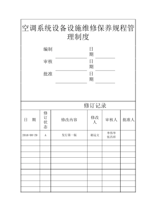 空调系统设备设施维修保养管理制度
