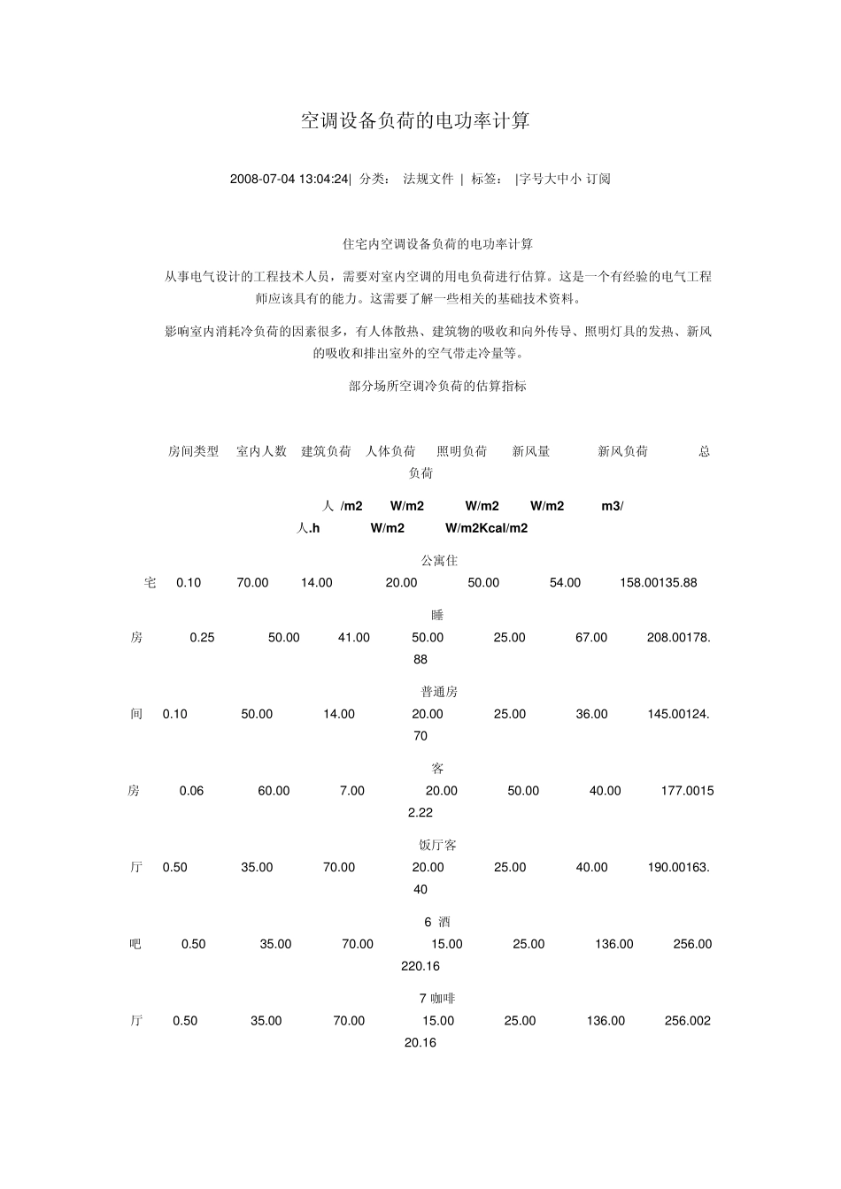空调设备负荷的电功率计算方法_第1页