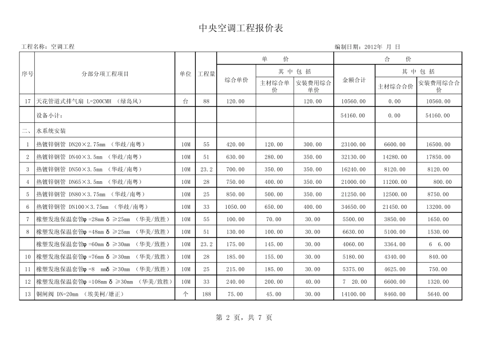 空调项目报价模板_第2页