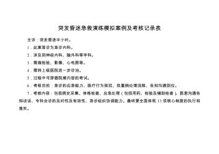 突发昏迷急救演练模拟案例及评分标准