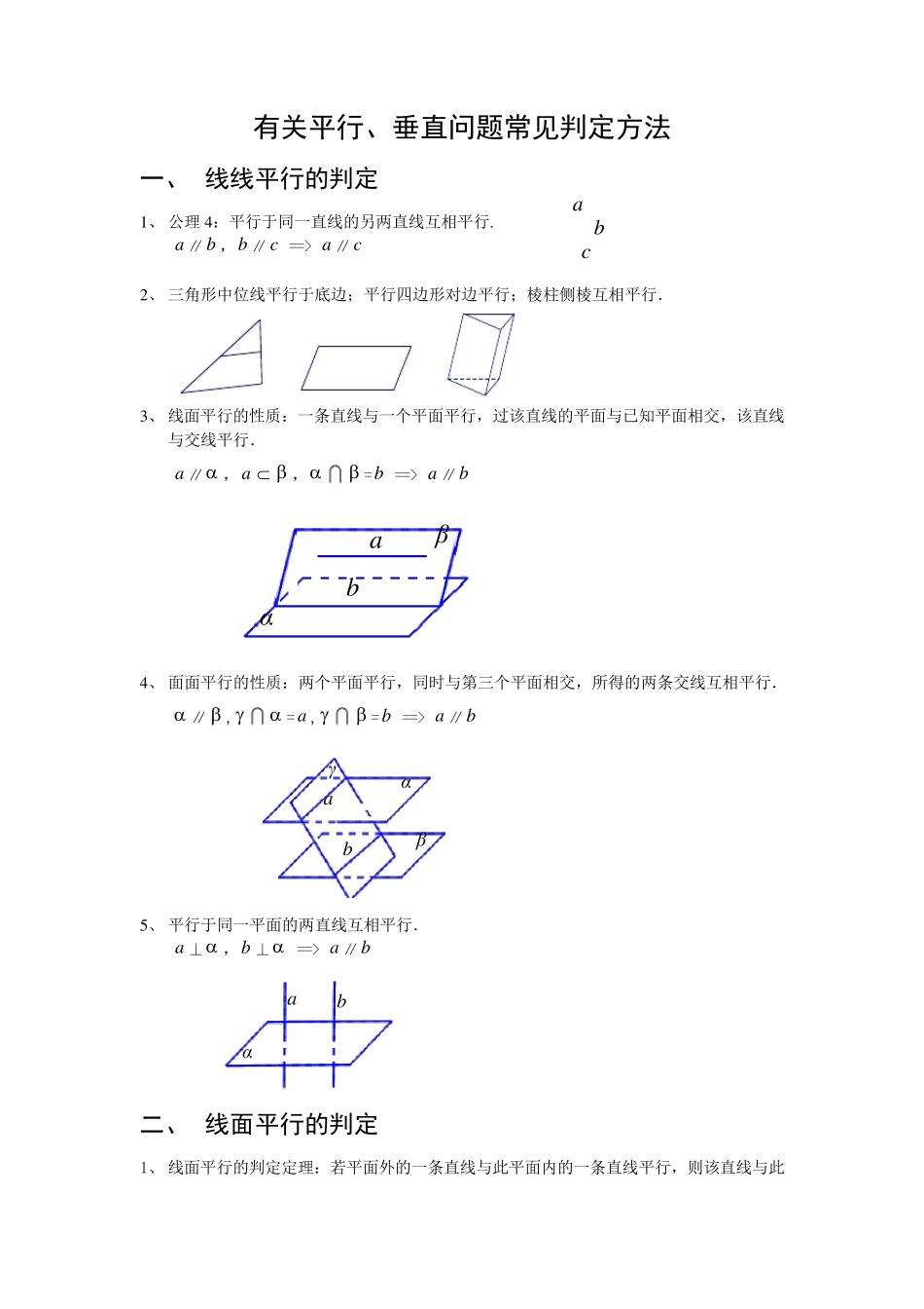 立体几何中有关平行、垂直常用的判定方法_第1页
