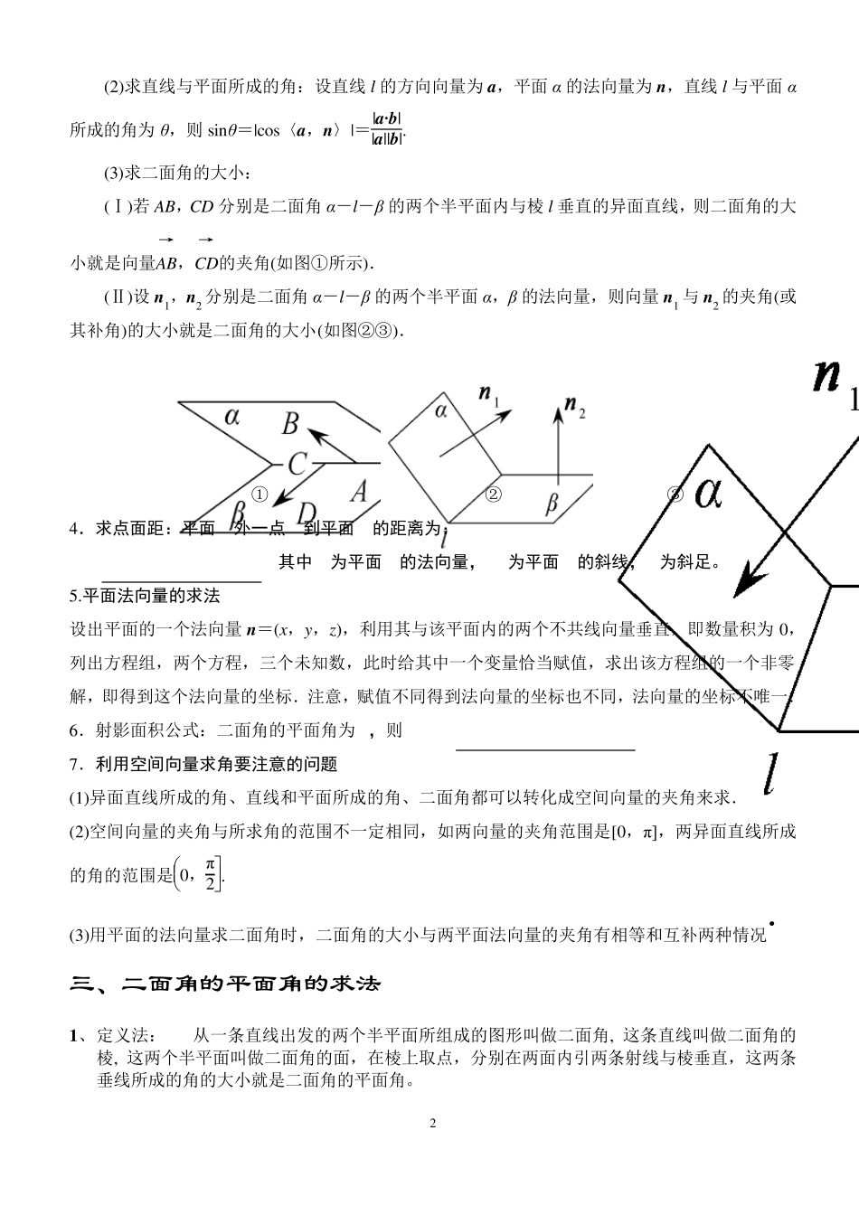 立体几何中的向量方法及二面角的平面角求法总结_第2页