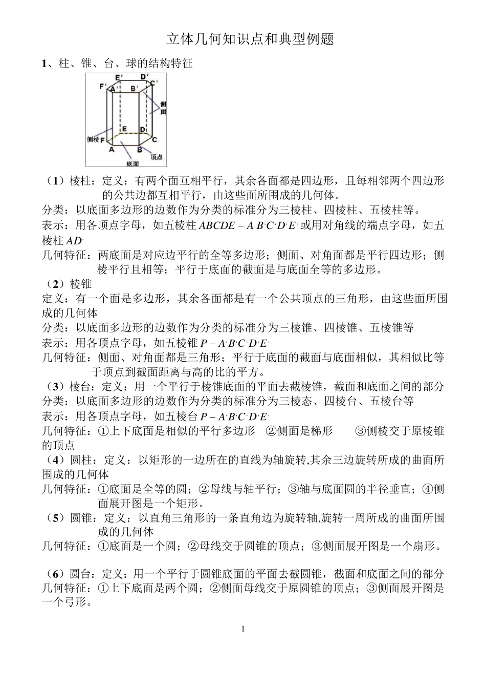 立体几何知识点+经典习题_第1页