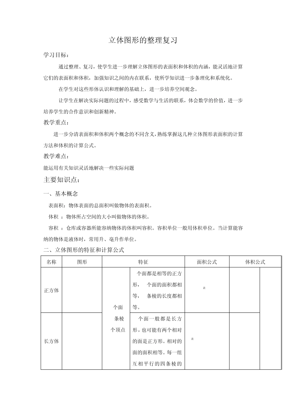 立体图形的总复习教案_第1页