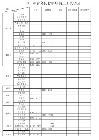 竞争对手薪资调查表