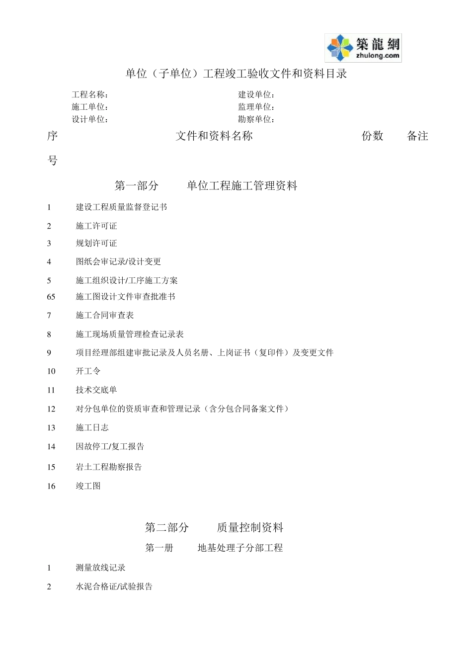 竣工验收文件和资料组卷参考目录_第1页