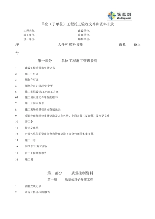 竣工验收文件和资料组卷参考目录