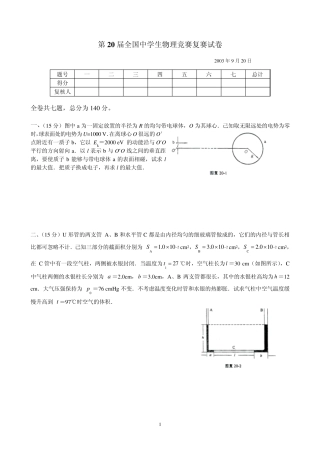 第20届全国中学生物理竞赛复赛试卷及答案