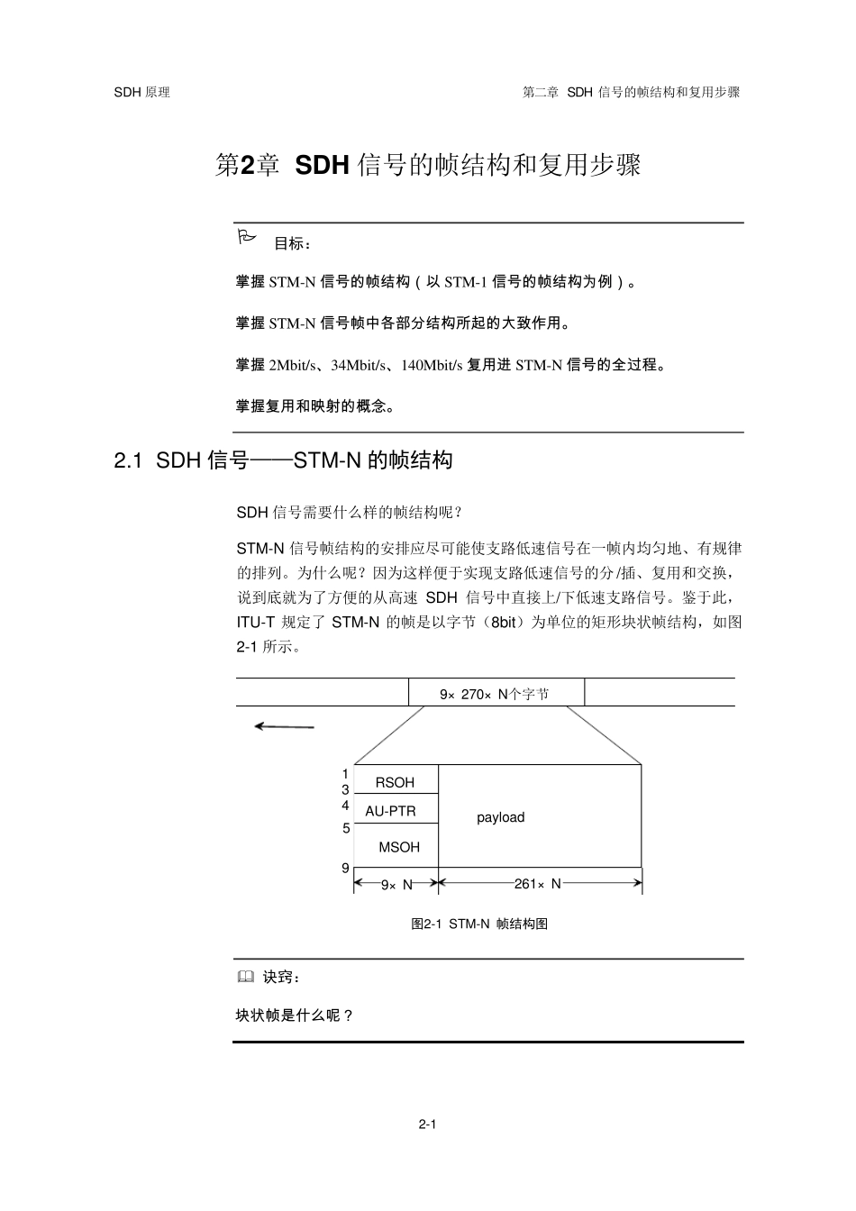 第2章SDH信号的帧结构和复用步骤_第1页