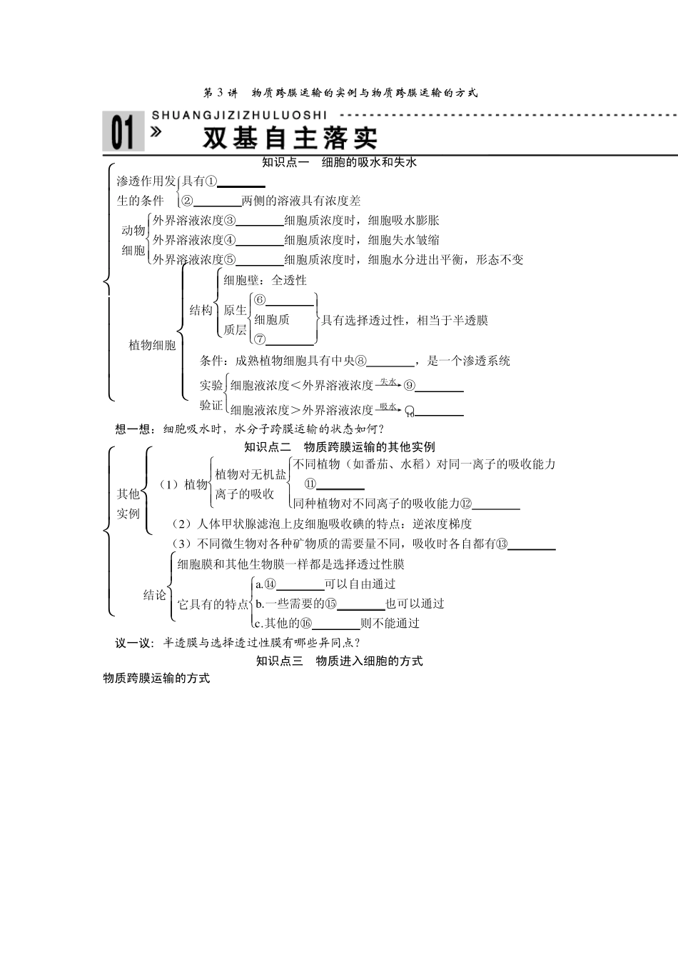 第3讲物质跨膜运输的实例与物质跨膜运输的方式_第1页