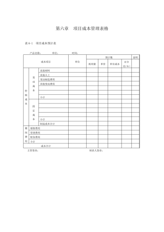 第6章项目成本管理表格