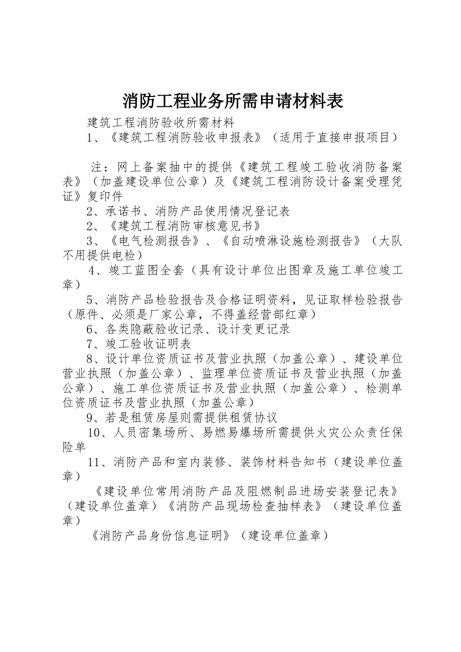 消防工程业务所需申请材料表_第1页