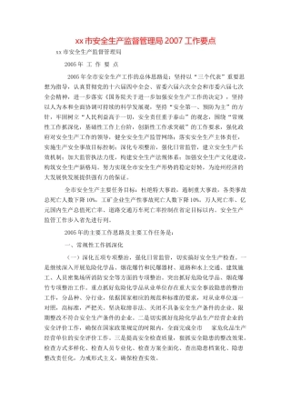 xx市安全生产监督管理局2007工作要点