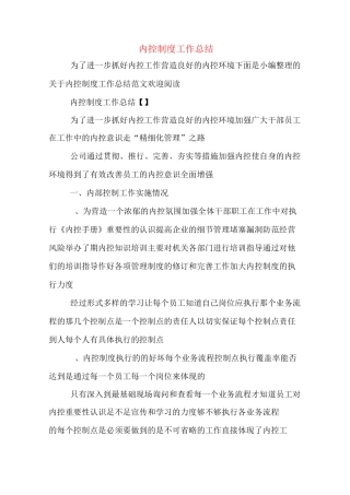 内控制度工作总结