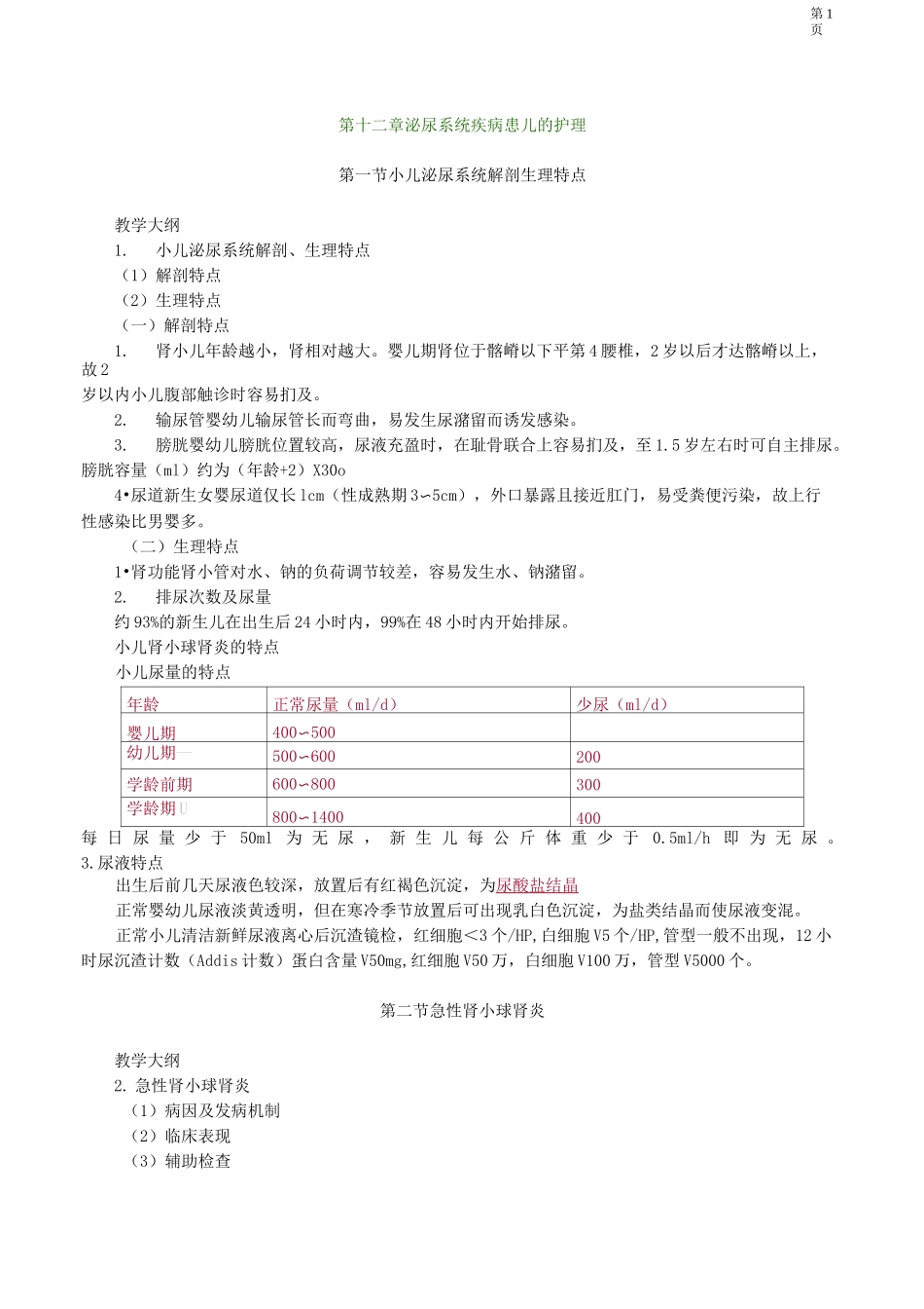主管护师儿科讲义——第十二章 泌尿系统疾病患儿的护理_第1页