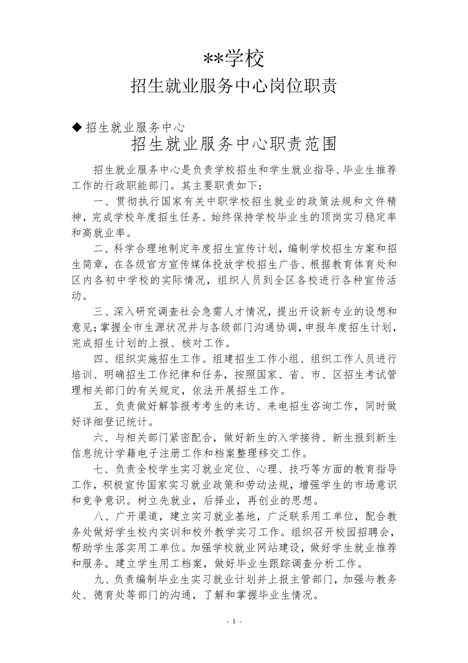 职业学校招生就业服务中心——岗位职责_第1页