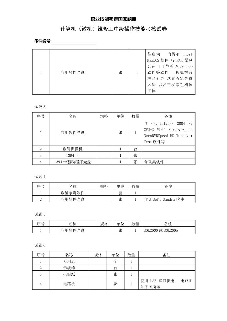 职业技能鉴定国家题库_计算机(微机)维修工中级操作技能考核试卷_第2页