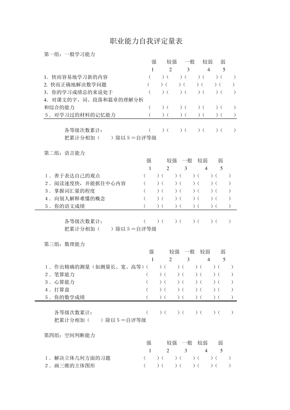 职业能力自我评定量表_第1页