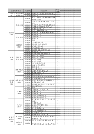 职业行业大类代码职业编码职业名称分类12