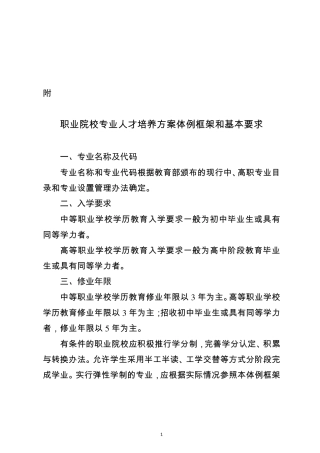职业院校专业人才培养方案体例框架和基本要求
