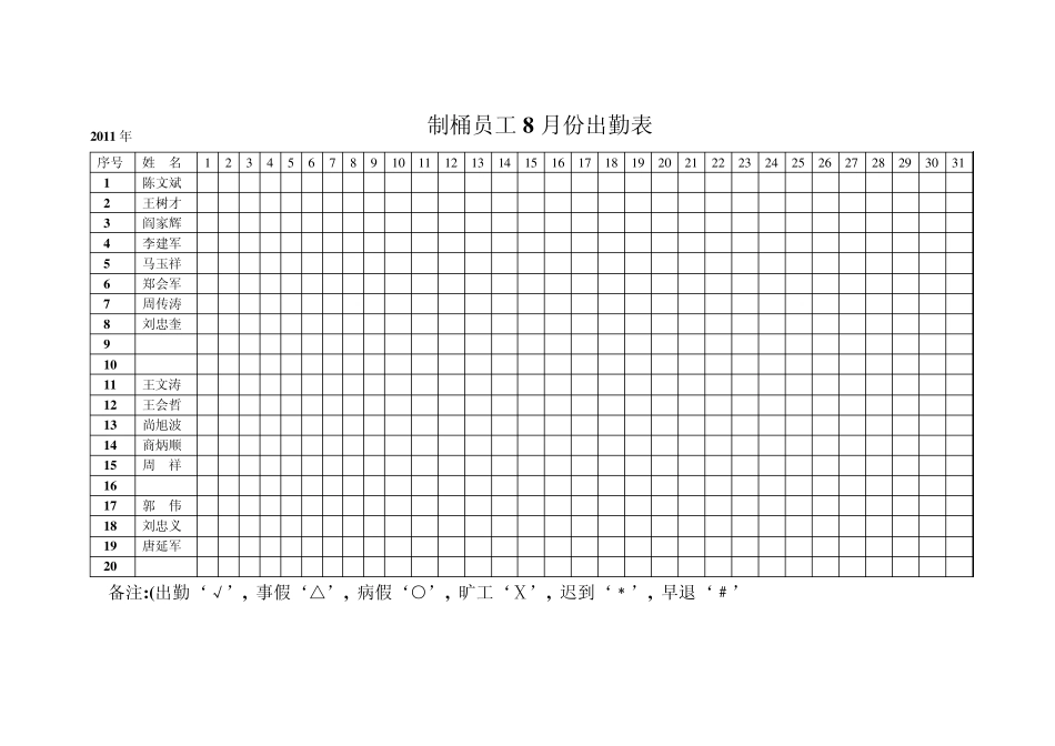 职工月份出勤表_第2页