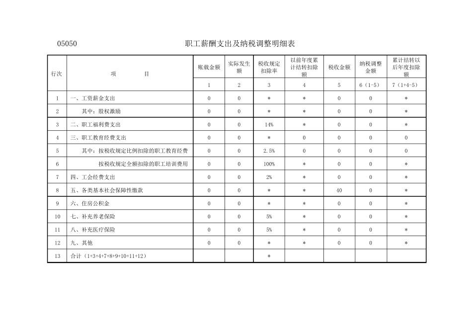 职工薪酬支出及纳税调整明细表_第1页