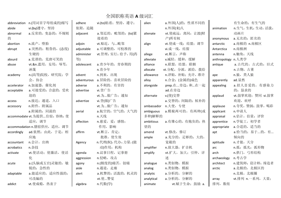 职称英语A级词汇_第1页