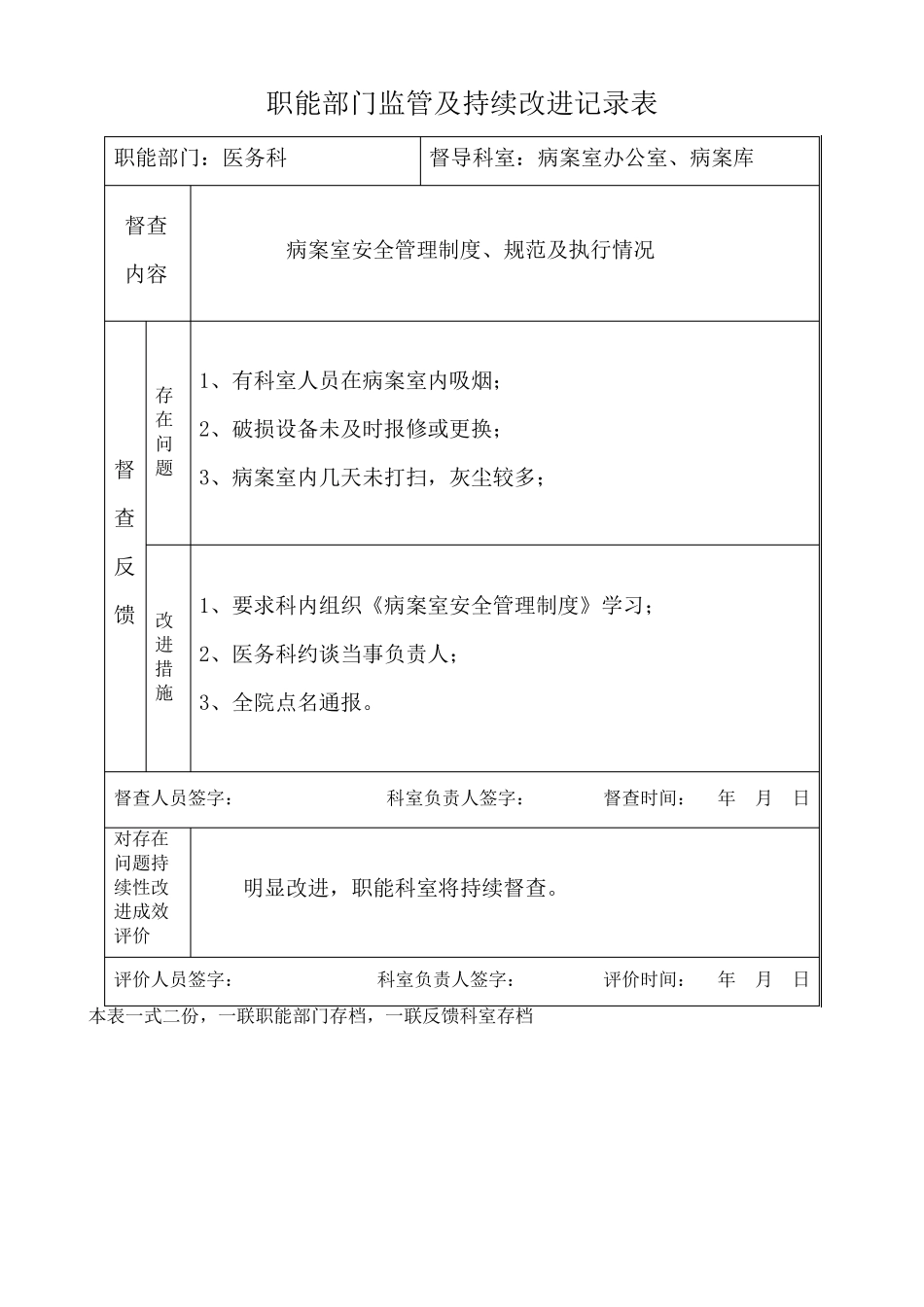 职能部门监管及持续改进记录表(含科室内容)_第2页